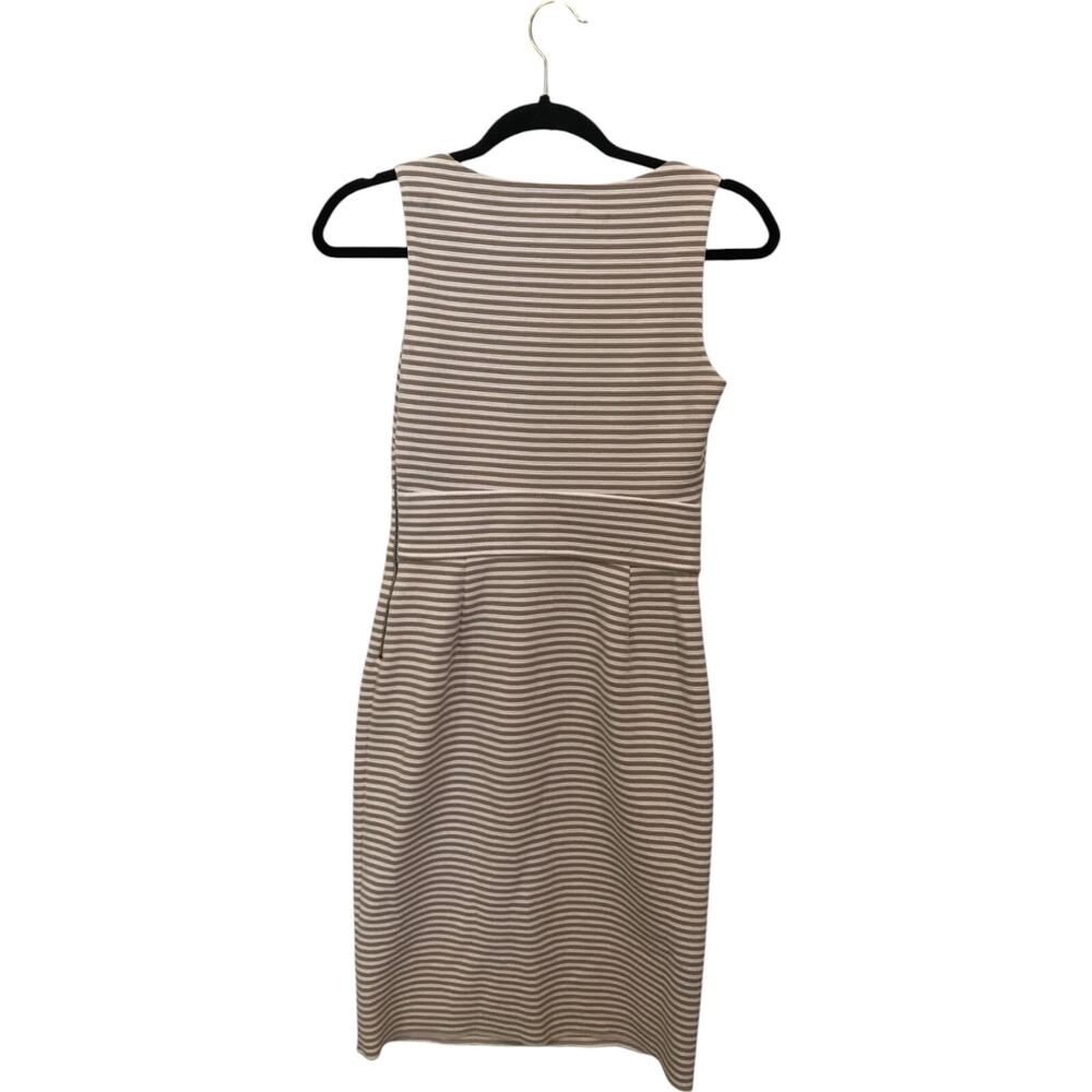 Banana Republic Sheath Dress Womens 0 White Tan Striped Sleeveless Knee Length - Picture 2 of 8